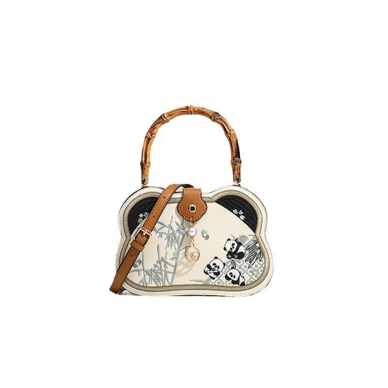 CHARHP&KEJNT Genuine Chinese Style Bamboo Handbag for Women 2026 New Cartoon Panda Single Shoulder Crossbody Bag