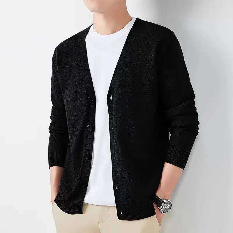 Animal Game Mens Cardigan Long Button Down Cold Blouse Solid Color Winter Thick Men's Knitwear Woolen Knit Sweater