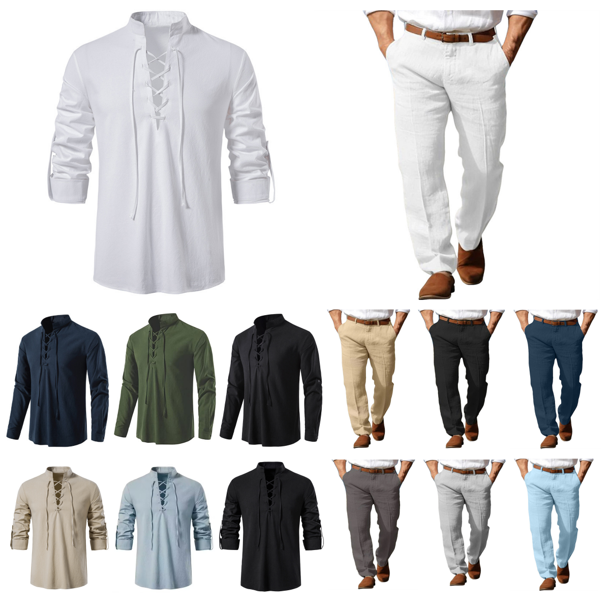 Men's Pants 2026 Men Elegant Stand Pockets Cotton Linen Solid White Black Ankle-Length Trouser Plus Size Mens Casual Straight Shirt With Collar C