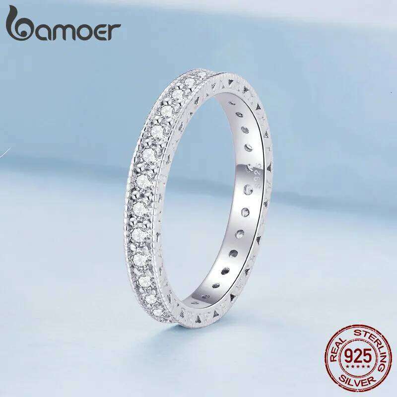 Bamoer 925 Sterling Silver Classic Zircon Engagement Band Promise Bridal Ring Fine Jewelry Gift for Women BSR462 H260312