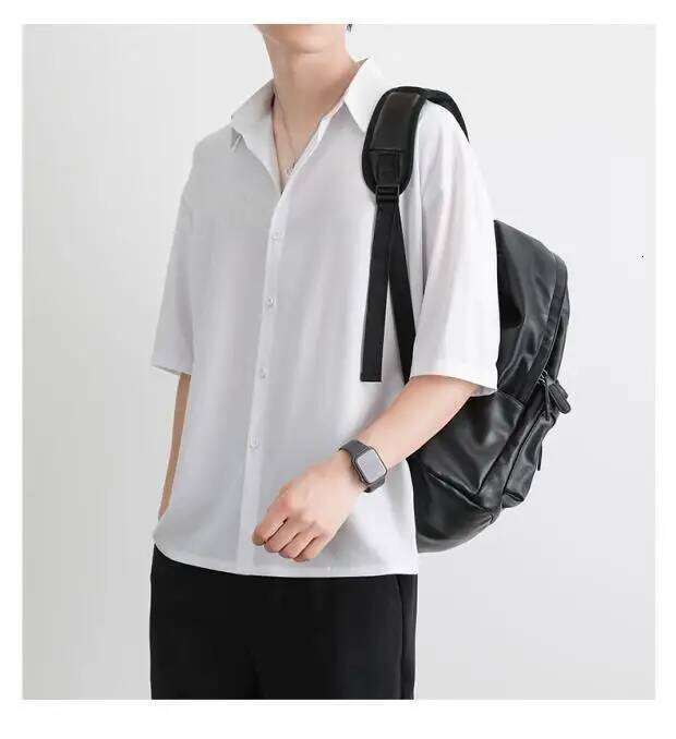 1pcs Summer Thin Short Sleeve Man Ice Silk Loose Style Male Fashion Casual Lapel Button-down Shirt Men Top S-3XL