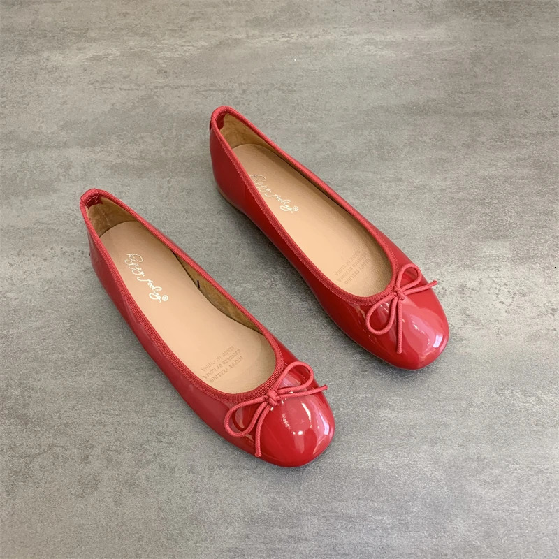 Women Flat Heel Outdoor Casual Mary Jane Red Shoes Fashion Shallow Slip On Ladies Elegant Ballerinas Soft 260306