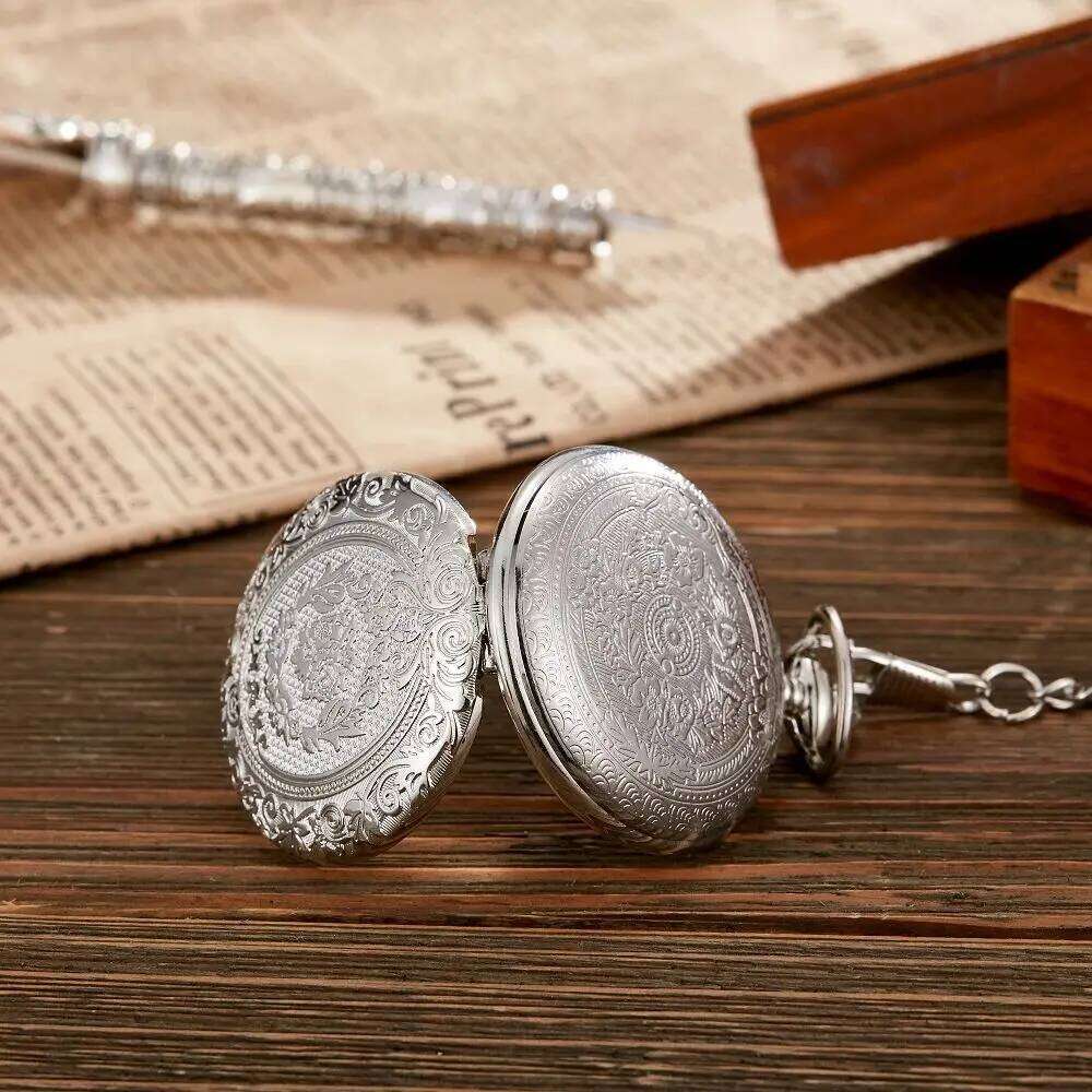 Vintage classic quartz watch exquisite carved flip chain pendant men women pocket watches reloj