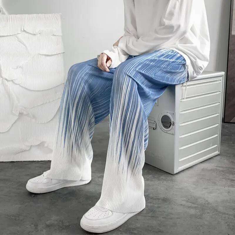 Summer Silk Pleated Man Casual Harajuku Wide Leg Oversize Streetwear Vintage Y2k Pants Clothes Trousers 2022 New