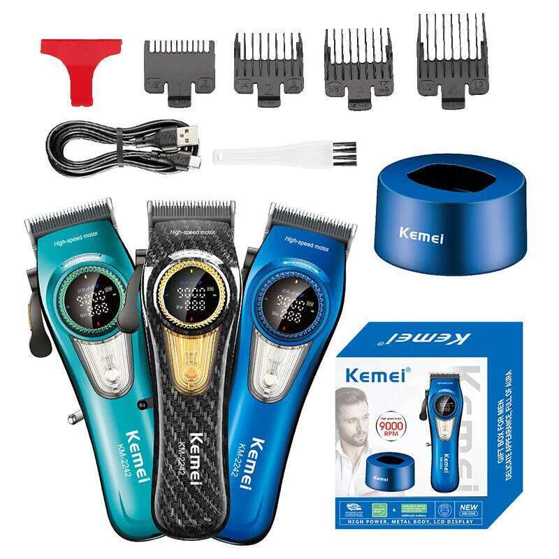 Kemei KM-2242 Trimmer Baber Professional Clipper Hair Cutting Machine With Charging Base For Electric Men Gift C260312
