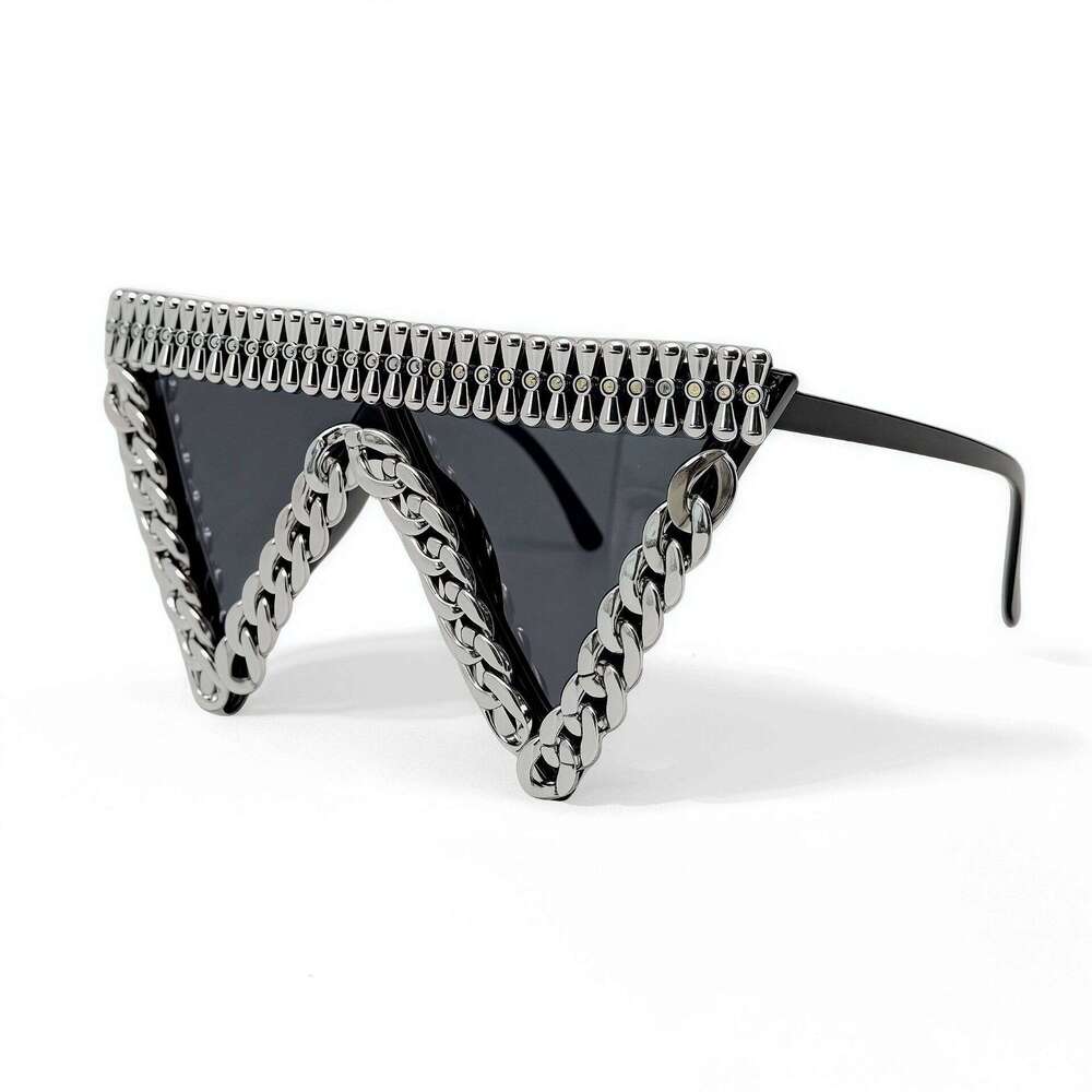 Unique Metal Chain Triangle Women, European And American Exaggerated Fashion Hip-Hop Catwalk Punk Style Sunglasses For Men