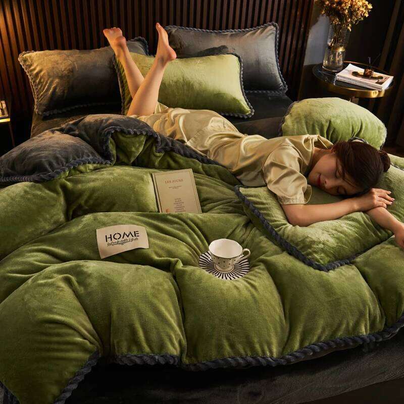 Milk Velvet 4-Piece Bedding Winter Warm Flannel Duvet Cover Set, Anti-Static Soft Coral Fleece Bed Linens H260312