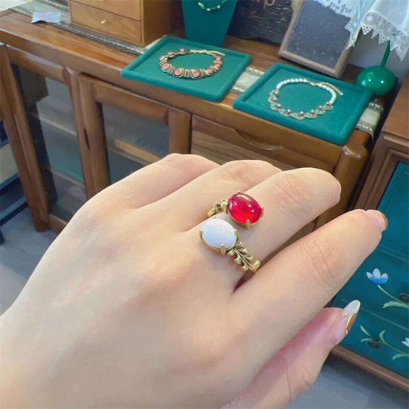 Vintage Open Engagement Rings for Women Red Oval Round Natural Stone Nickel Free Personality Trendy Finger Jewelry 2024 H260312