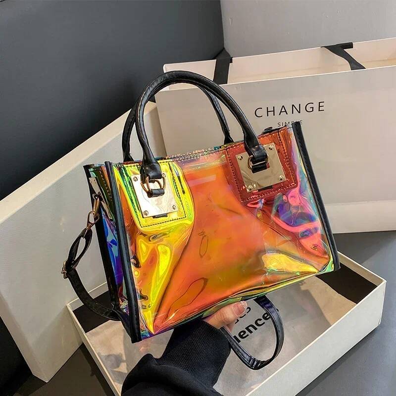 Casual 2 Set Tote High Quality PVC Transparent Crossbody 2025 New Clear Jelly Handbag Waterproof Beach Shoulder Bag