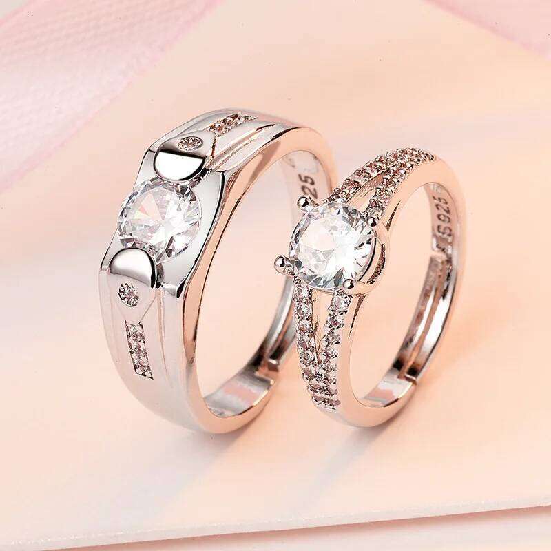 Luxury AAA Zircon Couple Paired For Women Men Flower Crown Proposal Promise Adjustable Rings Wedding Anniversary Jewelry W260311