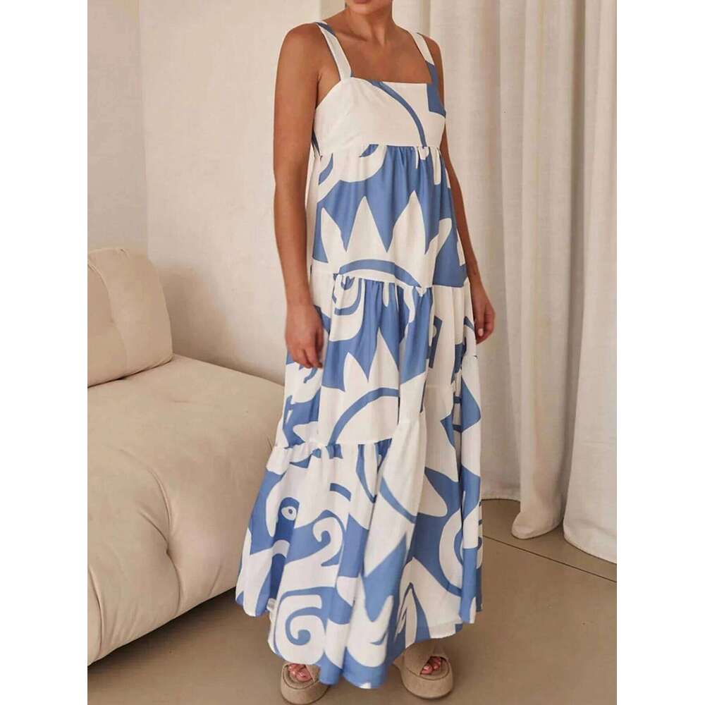 Ladies spring and summer holiday casual printed slip dress C260312