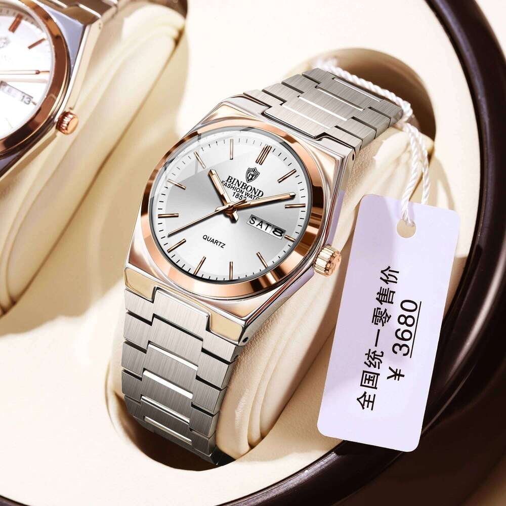 BINBOND Top Brand New Stainless Steel Buckle Business and Leisure Quartz Thin Double Calendar Women's Watch
