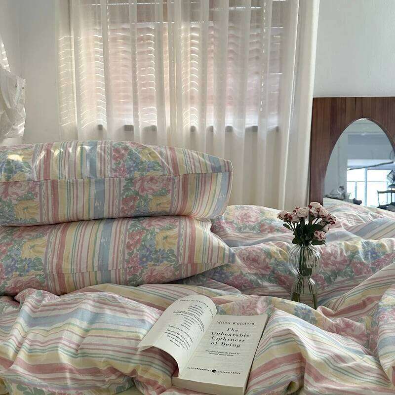 Floral Style Duvet Pure Cotton Bed Girls Soft Comforter Covers with Pillowcase King Size Quilt Cover Set H260312