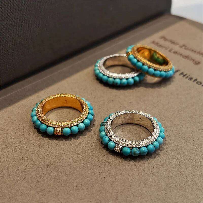 Vintage Inlaid Natural Turquoise Women Fashion Elegant Exquisite All-match for Daily Use Index Finger Ring Jewelry Gift H260312