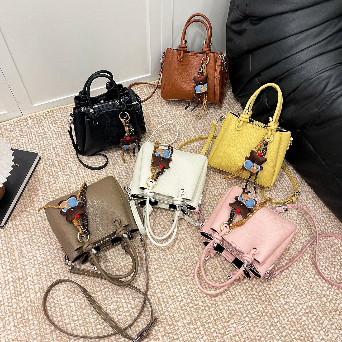 Commuter soft leather texture large capacity women's bucket bag new solid color multifunctional shoulder bag crossbody bag designer bag