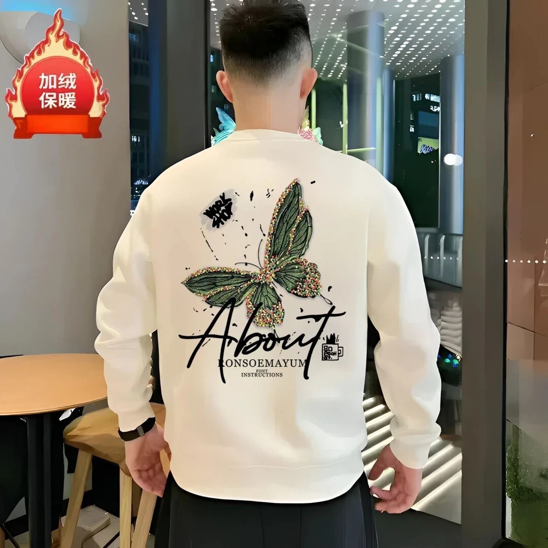 Men's Fll/winter Trendy Swetshirt New Populr Loose Fshion Designer Hoodie Verstile Crtoon Print Round Neck Long Sleeve Top