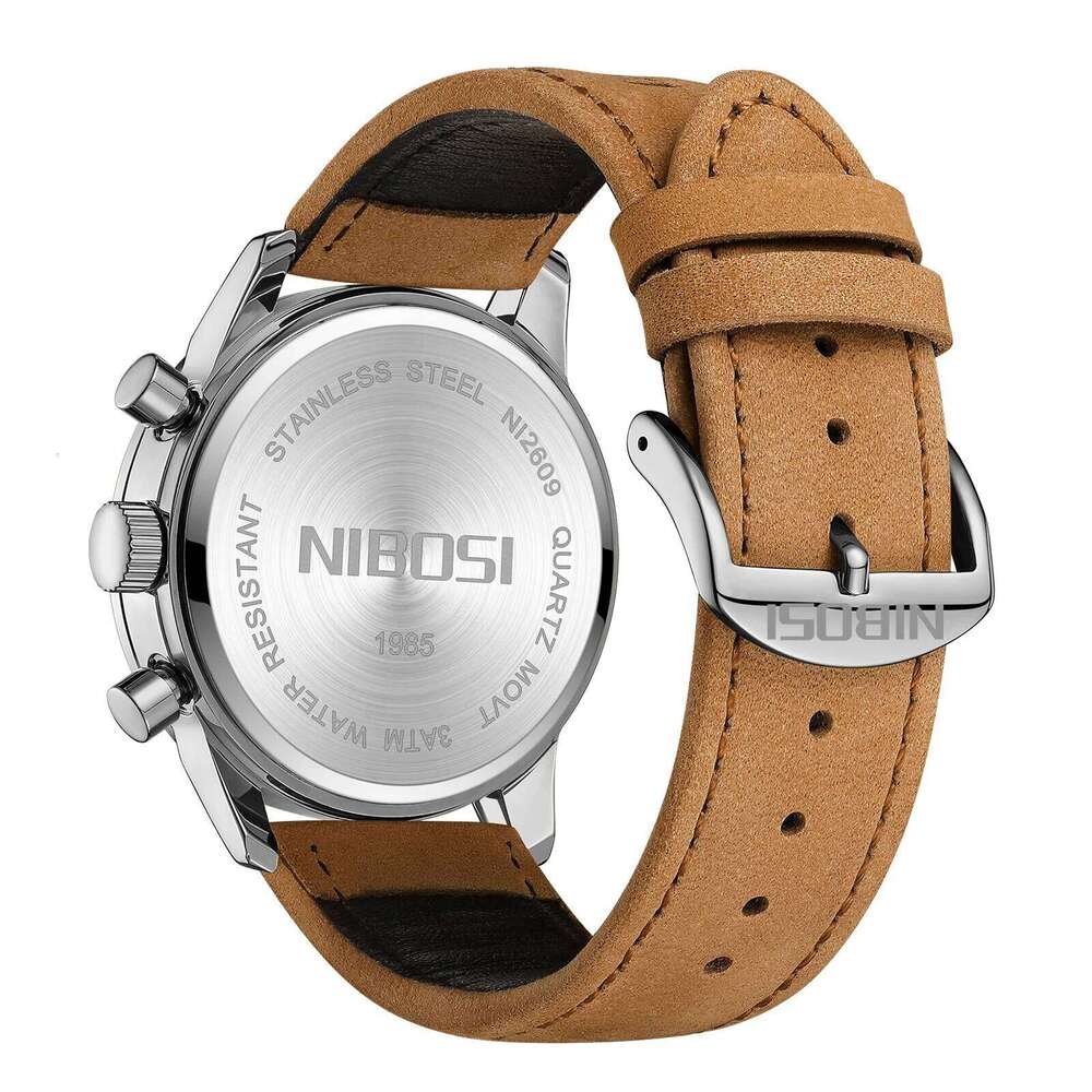 NIBOSI Fashion Watches for Leather Band Casual Business Men Chronograph Large Luminous Analog Quartz Wrist Watch Reloj