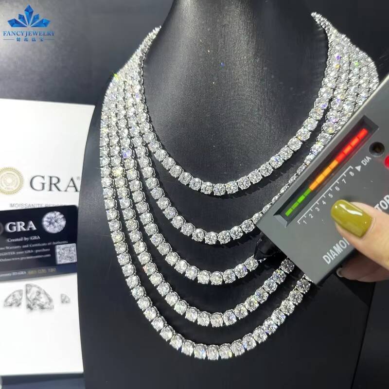 Wholesale Price Hip Hop Fine Jewelry Necklace 3MM 4MM 5MM 925 Sterling Silver D-VVS Diamond Moissanite Tennis Chain Necklace
