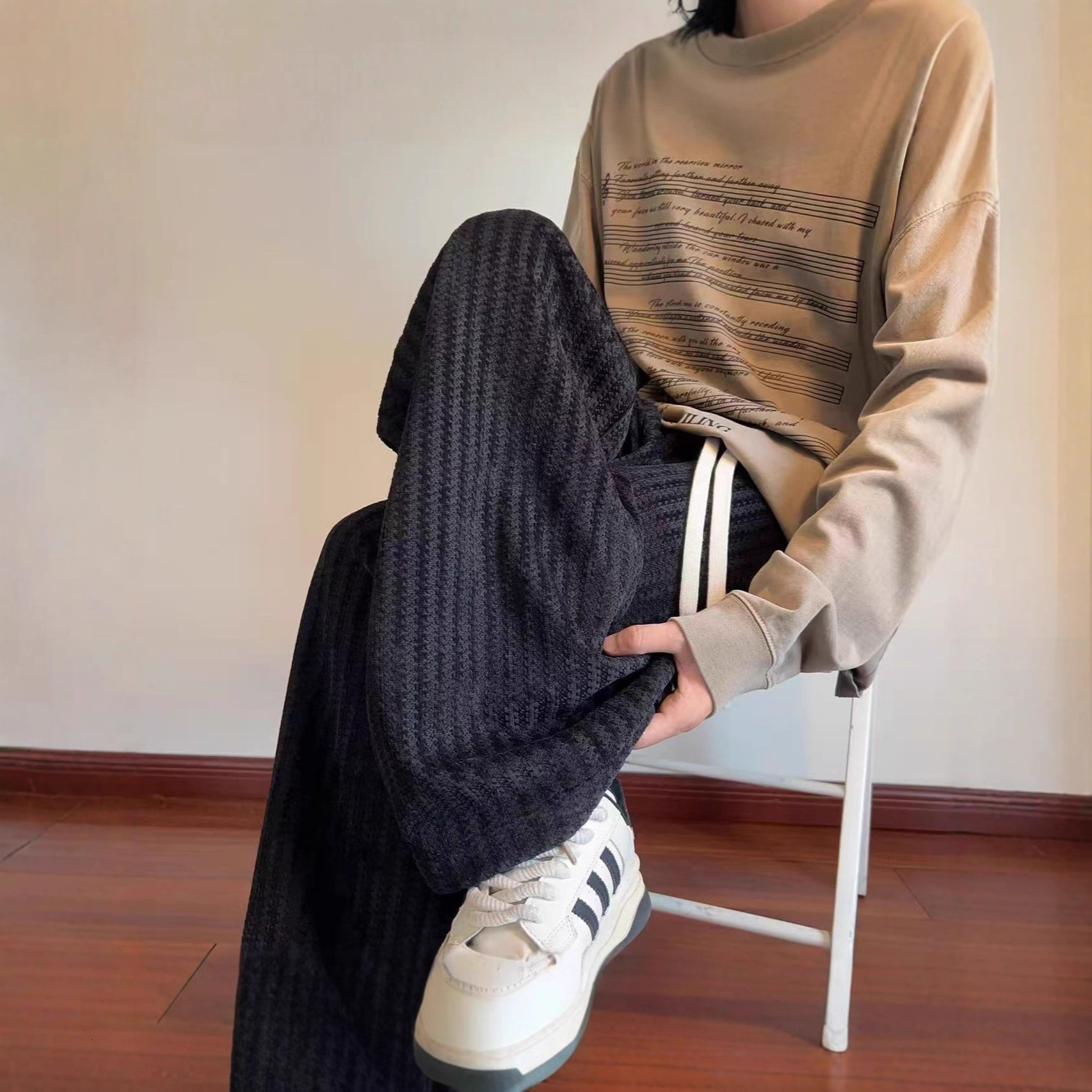 Style Striped Knit Loose Straight Designer Pants Heavy-duty Sweatpants Casual Sports Long Pants For Men Autumn And Winter Trendy