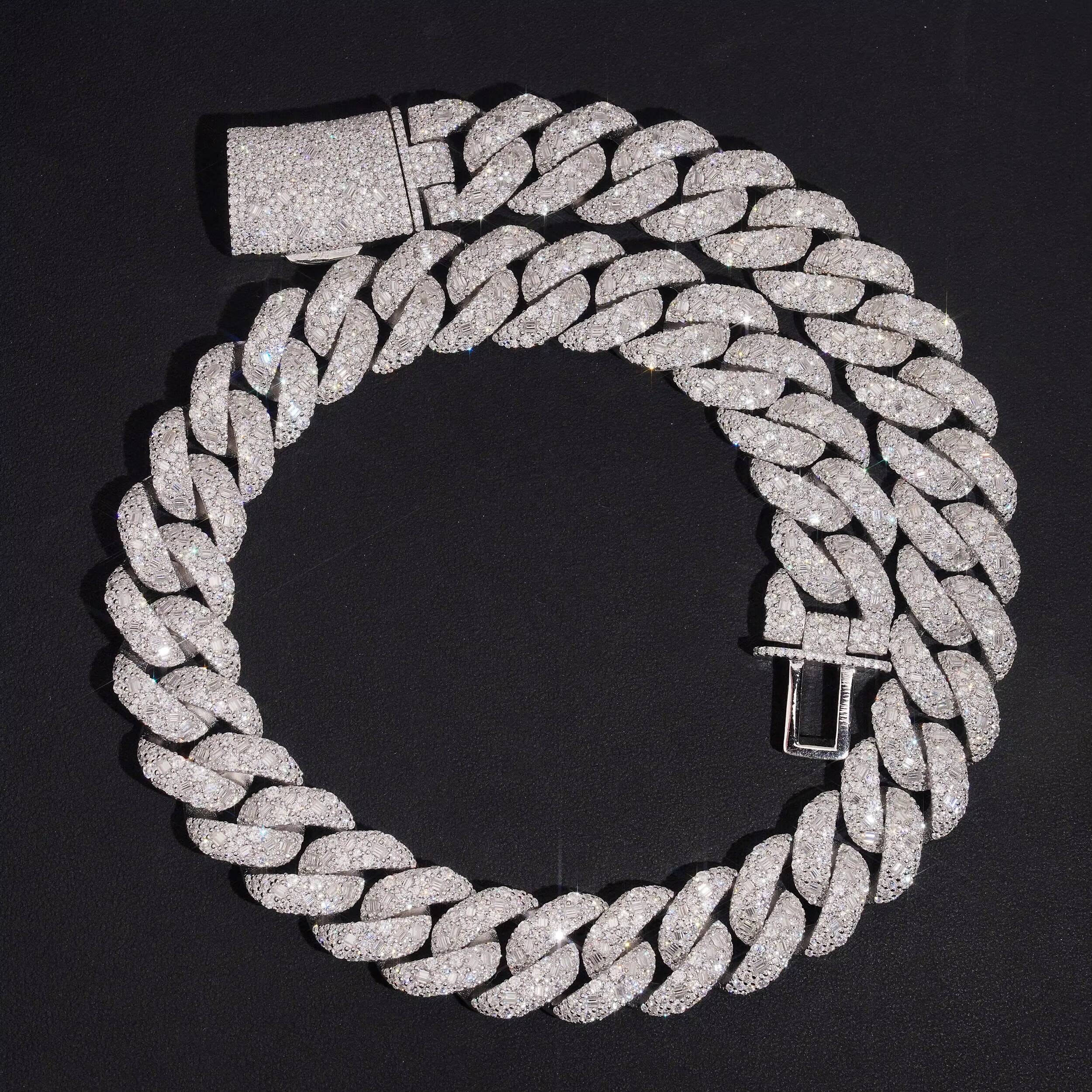20MM Mosaic Setting Round Mix Baguette Cut Moissanite Diamond Iced Out Men Necklace Jewelry Cuban Chain Link Necklace