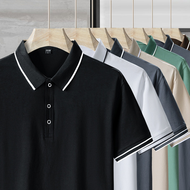 Summer Men's POLO Shirt Short T-Shirt Ice Silk Thin Turn-down Collar Half Sleeve Dad's Wear Business Casual Polo