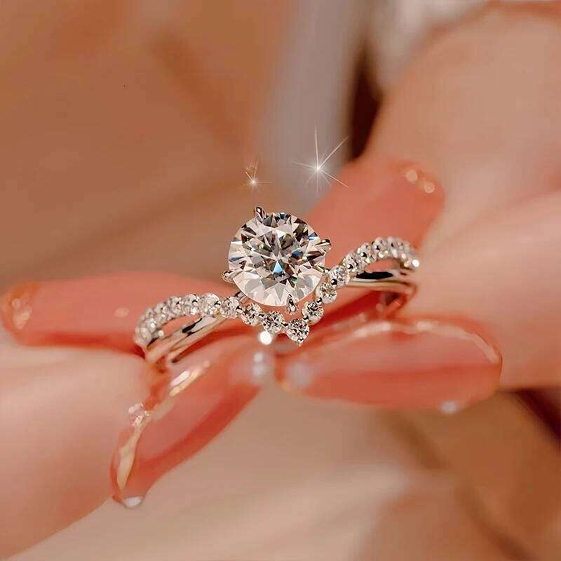 Tezzc 1ct Moissanite Lab Crown Ring 925 Sterling Silver with Gold Plated Pass Diamond Test Rings For Women Girl Jewelry H260312