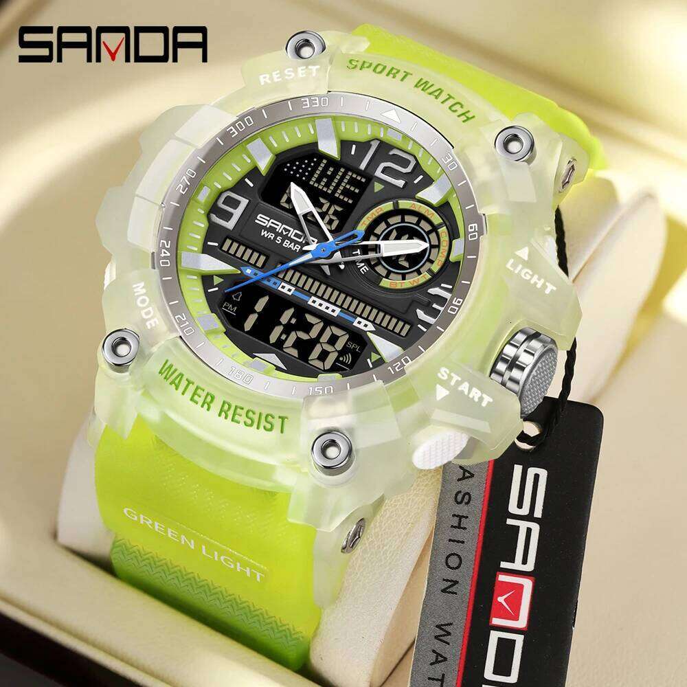 SANDA New 3367 Fashionable Electronic Sports Multifunctional Waterproof LED Dual Display Student Watch Alarm Clock
