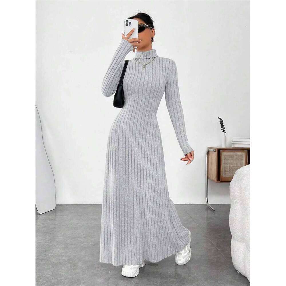 Knitted Elegant Long Sleeve Dress Women 2025 Autumn Winter Vintage Dresses Turtleneck Fashion Solid Vestidos Casual Street Y2K C260312