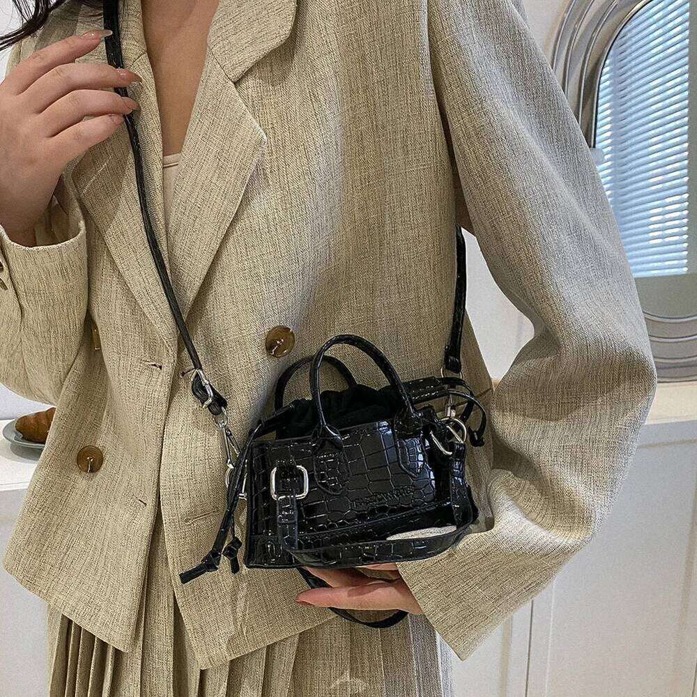 Women Shoulder Solid Color Crocodile Pattern Luxury Handbags Messenger Totes Drawstring Crossbody Bag XIU LAI SI
