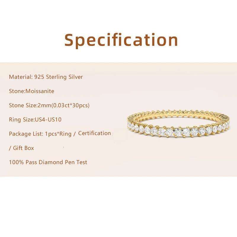 Lnngy 14k Gold Plated 2mm Petite Moissanite Eternity Ring Bague Argent 925 Silver Certified Rings For Women Finger Jewelry H260312