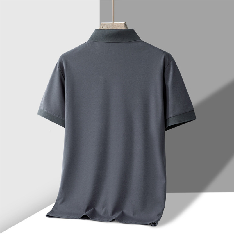 New Cotton Shirt, Ice Porcelain Cotton, Solid Color, Fashionable, Casual, Breathable, Trendy Short-Sleeve Polo for Young and Middle-Aged People