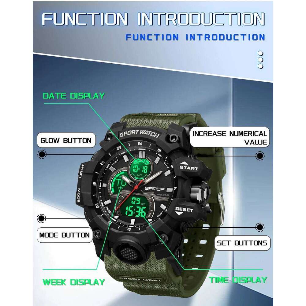 SANDA New 6198 Electronic Fashion Trend Dual Screen Multi functional Outdoor Sports Waterproof Men's Watch