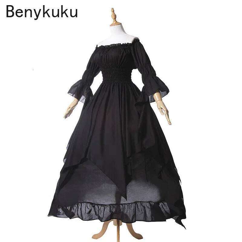 White Victorian Medieval Renaissance Long Dress Plus Size Women Cosplay Halloween Costume Princess Gown Vintage Gothic Dresses C260312