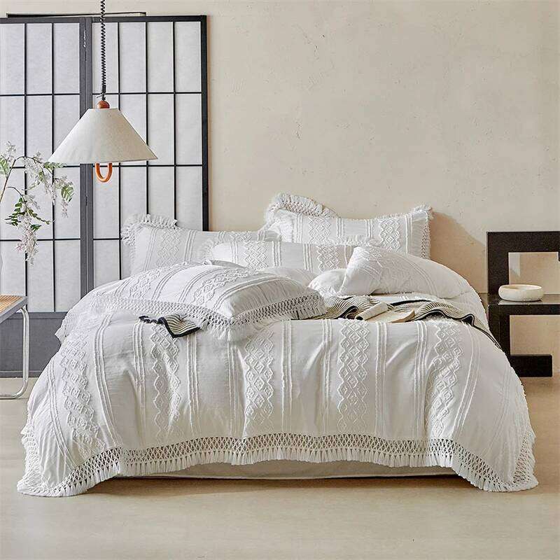 Baroque Style Large Tassel Bedding Set High Quality Skin Friendly Fabric Bed Sheet/Fitted Sheet Pillowcases Queen King Size 4Pcs H260312