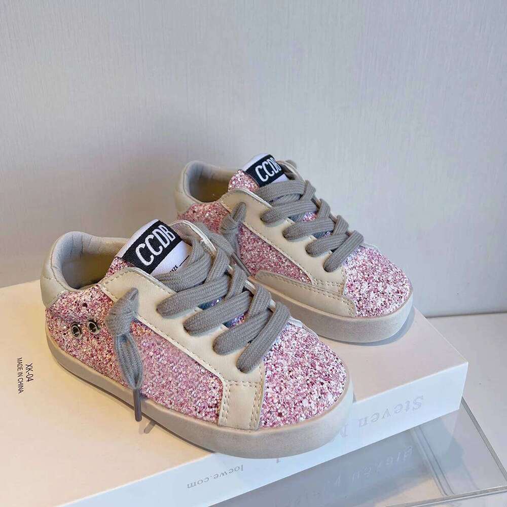 Spring Autumn Children Board Korean Fashion Girls Casual Shoes Boys Soft-soled Front Lace-up Color-blocked Sequin Sneakers H260312