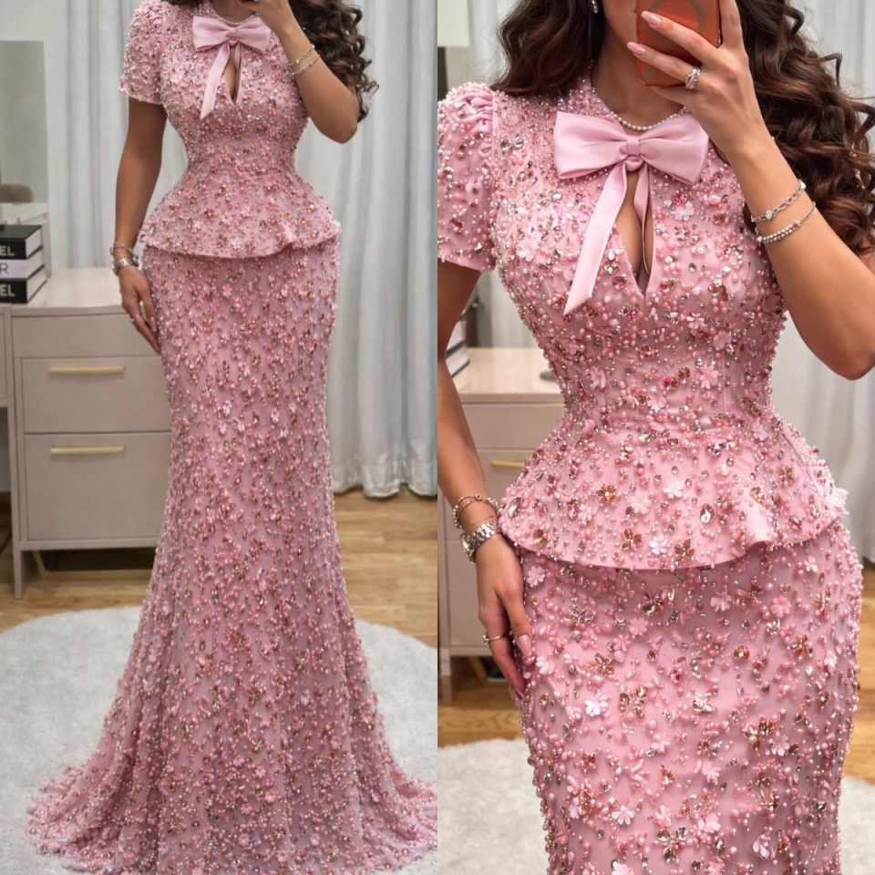 Luxurious Cap Sleeves Bow Prom Dresses Mermaid Beadings Pearls 3D Flowers Rhinestones Plus 2026 for Women Customized