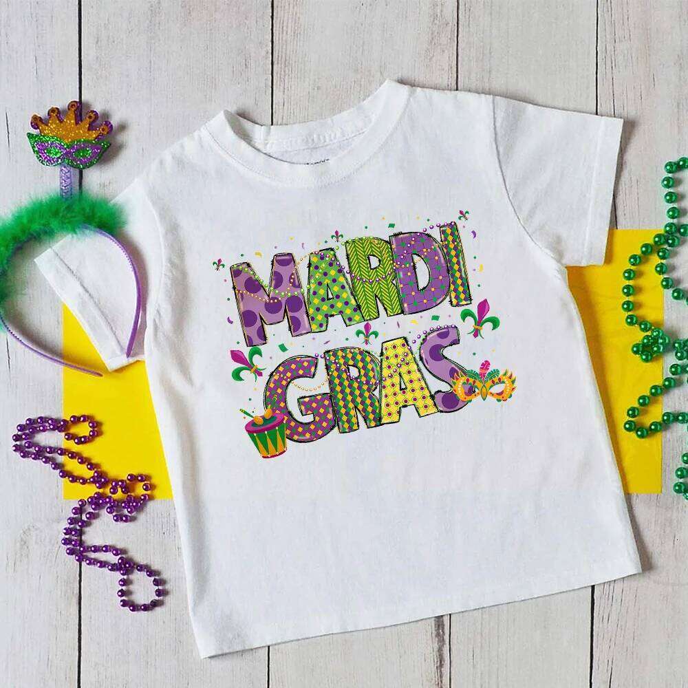 Boy Girl Clothes Kids Mardi Gras Shirts for Girls New Orleans Graphic Shirt Carnival Party Short Sleeve Tops Z260312
