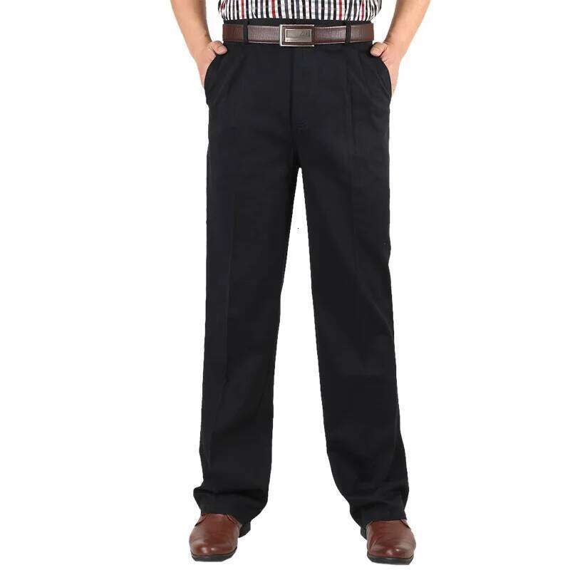 Men's Casual Trousers Men Pants Male Brand Solid Color High Waist Loose Pure Cotton Double Pleat Wrinkle Pant YGSHA65