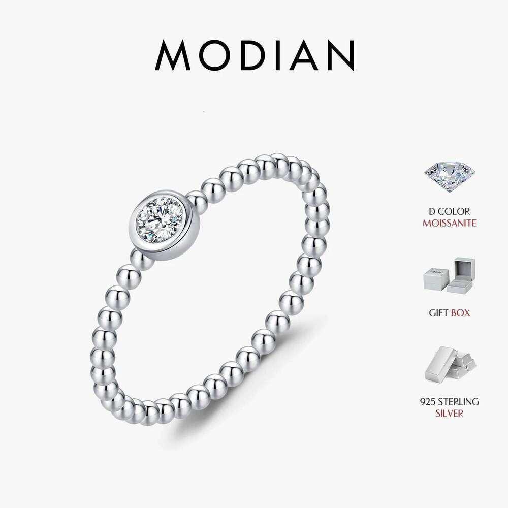 MODIAN Bezel Setting Moissanite Ring 925 Sterling Silver Beads Trendy Stackable Finger Rings For Women Lab Diamond Jewelry H260312
