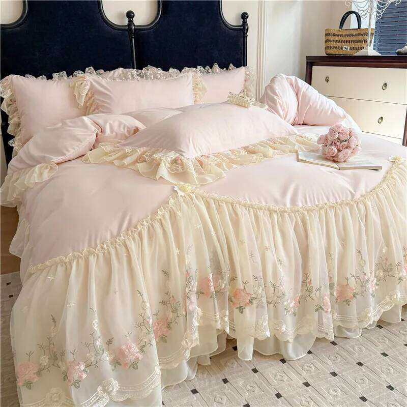 Cloud Cotton Chiffon Lace Embroidery Duvet Princess Style Korean Version Four Piece Set Adult Bedroom EmbroiderDuvet Cover H260312