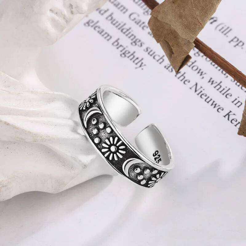 Sterling Silver Adjustable Rings For Women Sun Moon Engagement Fine Jewelry Vintage Accessories Argent 925 H260312