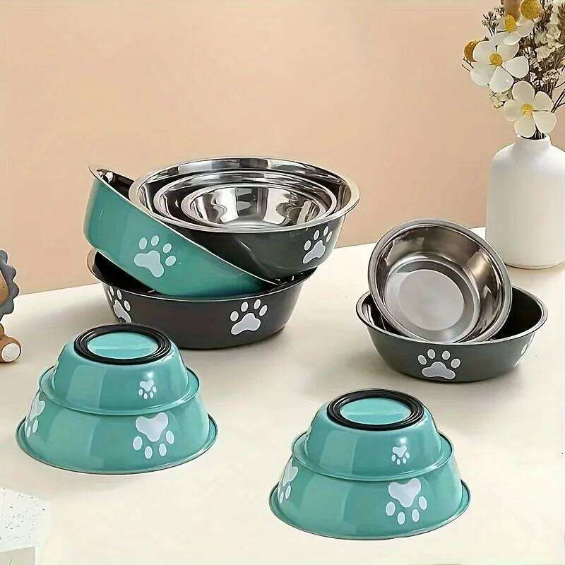 1Pcs Pet Food Rice Stainless Steel Drinking anti-tip Large Dog Cat Water Bowl 26Y0312