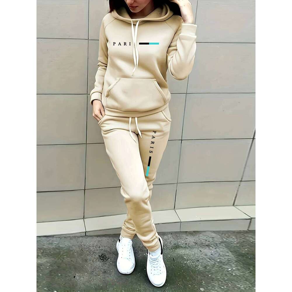 Cool Long-Sleeve Sweatshirt Two-Piece Set, Sweatshirt, Sweatpants, Casual Sweet Lazy Style, Vintage Trendy Loose Hooded Pullover, Top Pants Set Autumn
