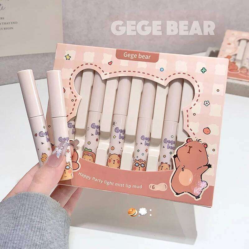 7 PCS Mud Set Kawaii Capybaras Velvet Nude Lipstick Matte Texture Silky Easy to Color Long-lasting Lip Glaze Makeup W260311