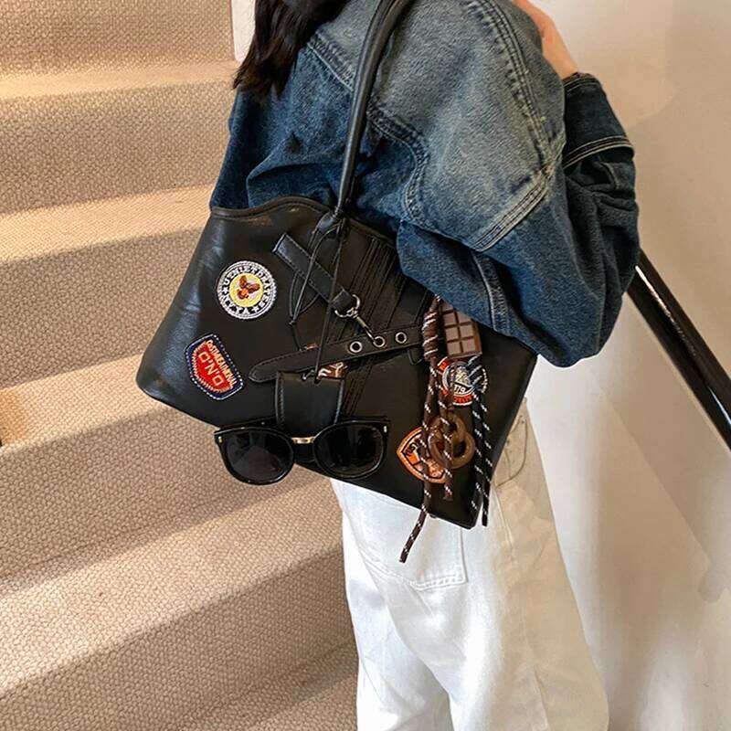 Korean Large Capacity Tote Y K Motorcycle Women Popular Light Luxury Advanced Texture Work Commuter Casual Shoulder Bag XIU LAI SI