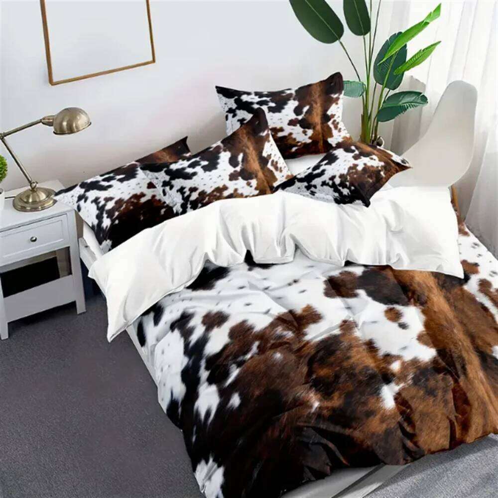 2/3pcs Ultra-Soft Cow Pattern Set - Plush Comfort for Bedroom Guest Room with 1 Duvet Cover and 1/2 Pillowcase H260312