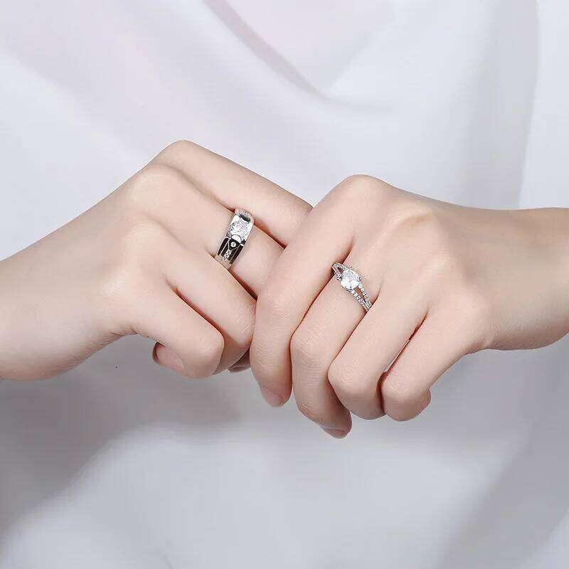 Luxury AAA Zircon Couple Paired For Women Men Flower Crown Proposal Promise Adjustable Rings Wedding Anniversary Jewelry W260311