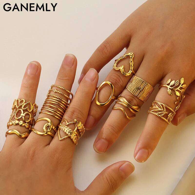 GANEMLY 316L Stainless Steel Minimalist Waterproof Open Ring Personality Charms PVD Gold 18K Plated Trendy Jewelry for Women H260312
