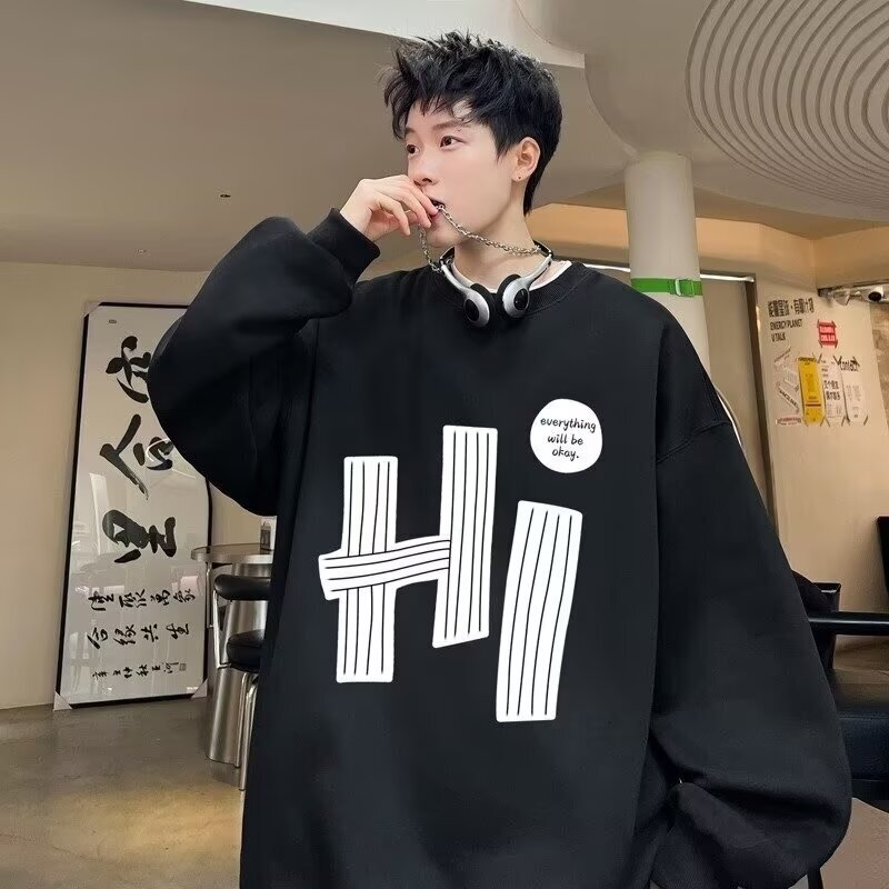 Men's Crew Neck For Spring And Auumn Syle Prined Long Sleeve T-shir Youh Base Layer Designer Hoodie Fall And Winer Fleece-lined Thickened