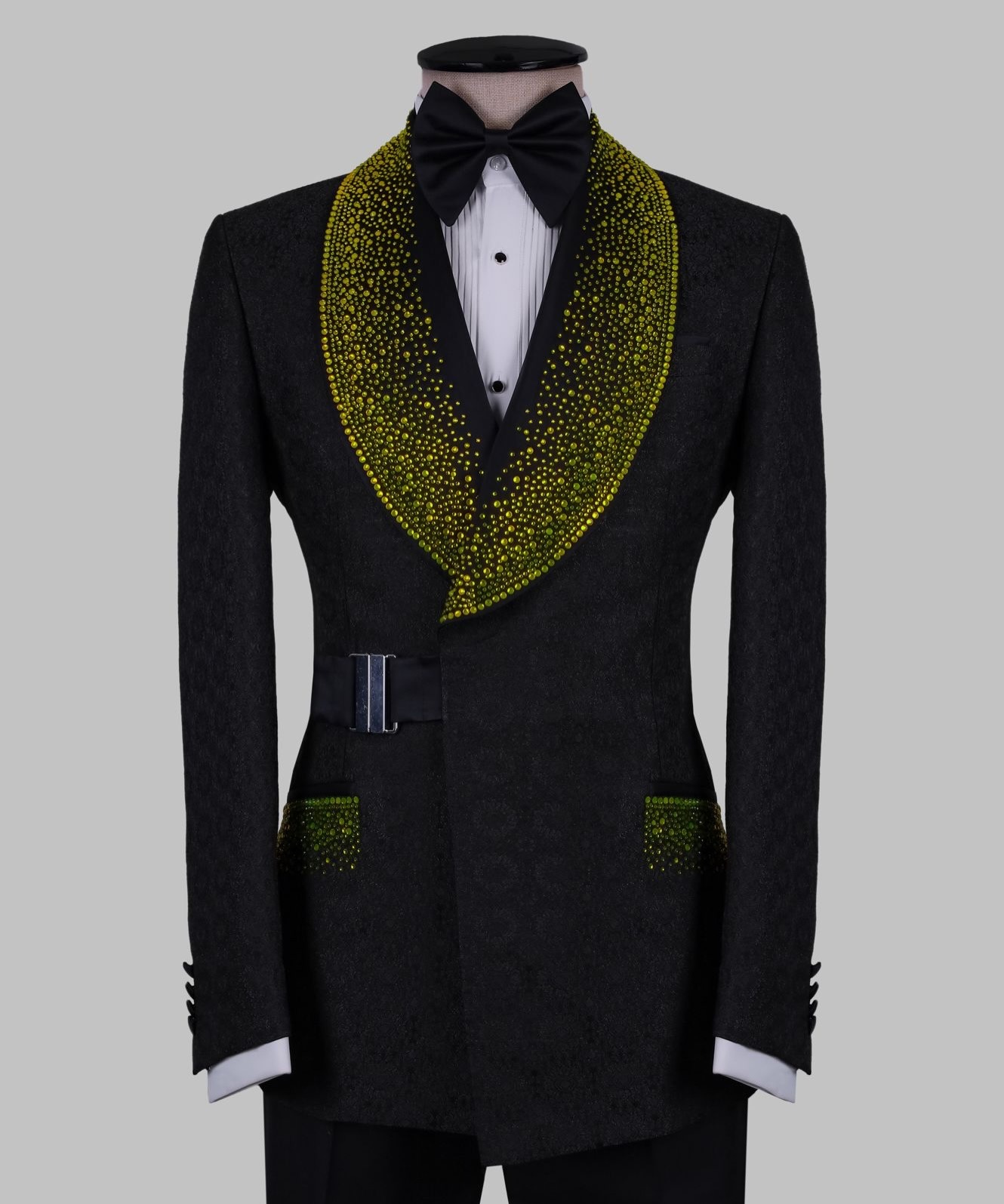 Modern Men Suits 2 Pieces Rhinestone Beaded Shawl Lapel Blazer Tailor-Made Jacquard Jacket Groom Prom Party Customized Coat Pant Plus Size
